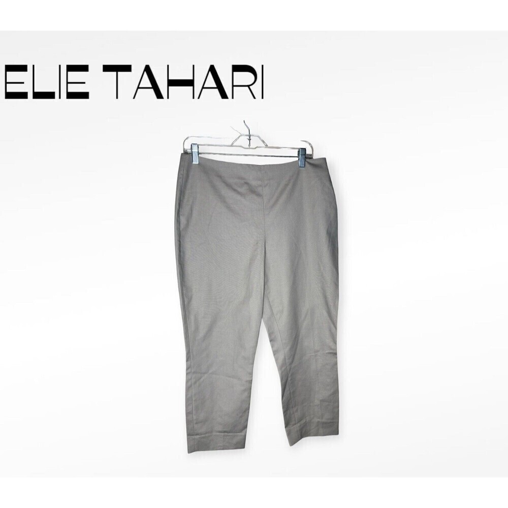 NWOT Eli Tahari Hazel Straight Capri Pants Women's Beige Dress Slacks Flat Front